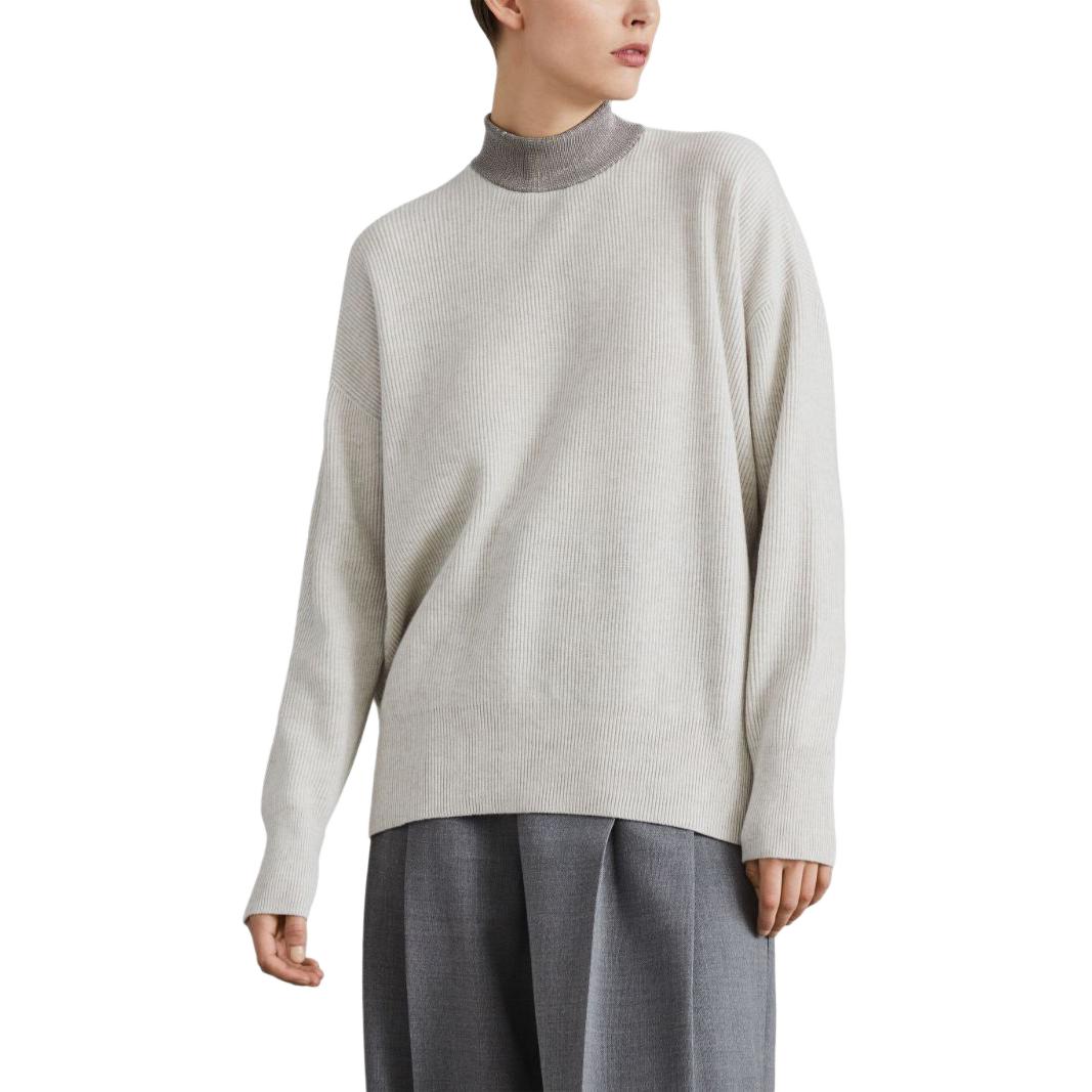 Lookbook (W) Brunello Cucinelli SS24 鏈條細節羅紋羊絨毛衣 女款 米白色 M12191114-C9610