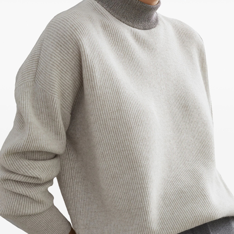 Details for (W) Brunello Cucinelli SS24 鏈條細節羅紋羊絨毛衣 女款 米白色 M12191114-C9610