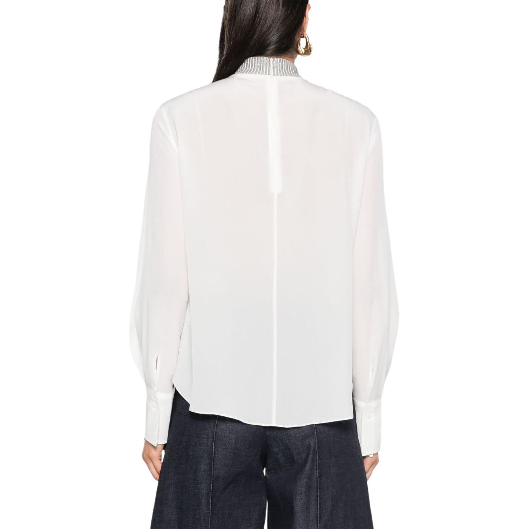 Shop (W) Brunello Cucinelli SS24 鏈條細節拉鍊領長袖襯衫 女款 白色 MB993HR214-C600