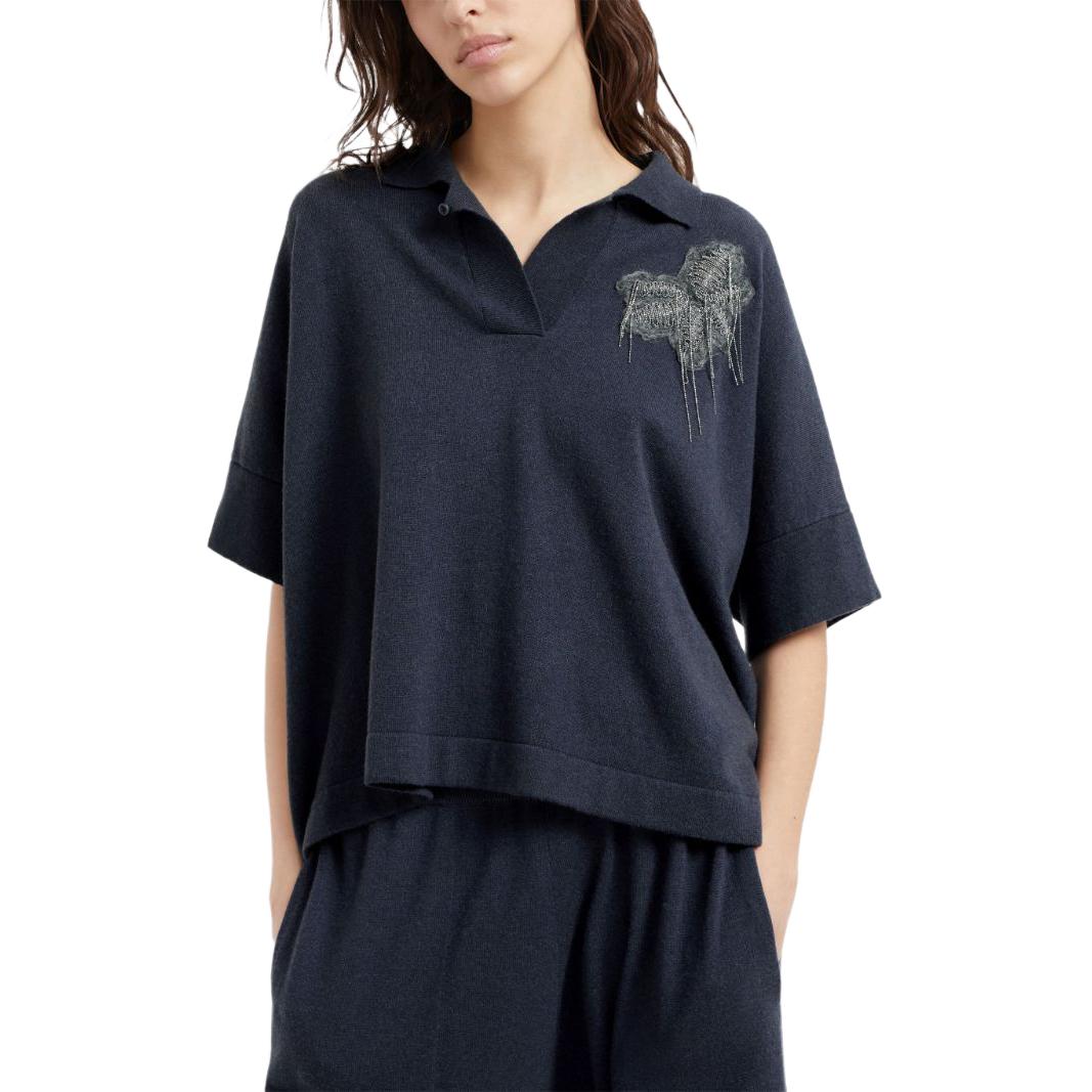 Lookbook (W) Brunello Cucinelli SS24 花卉刺繡羊絨羅紋針織衫 女款 午夜藍 M12140505C-7186