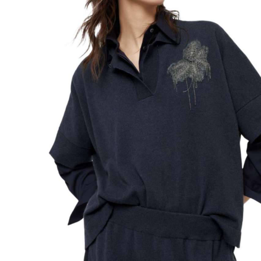 Details for (W) Brunello Cucinelli SS24 花卉刺繡羊絨羅紋針織衫 女款 午夜藍 M12140505C-7186