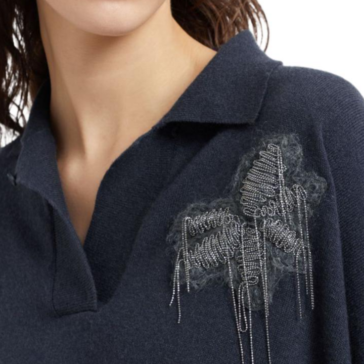 Sizing (W) Brunello Cucinelli SS24 花卉刺繡羊絨羅紋針織衫 女款 午夜藍 M12140505C-7186