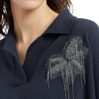 Sizing (W) Brunello Cucinelli SS24 花卉刺繡羊絨羅紋針織衫 女款 午夜藍 M12140505C-7186