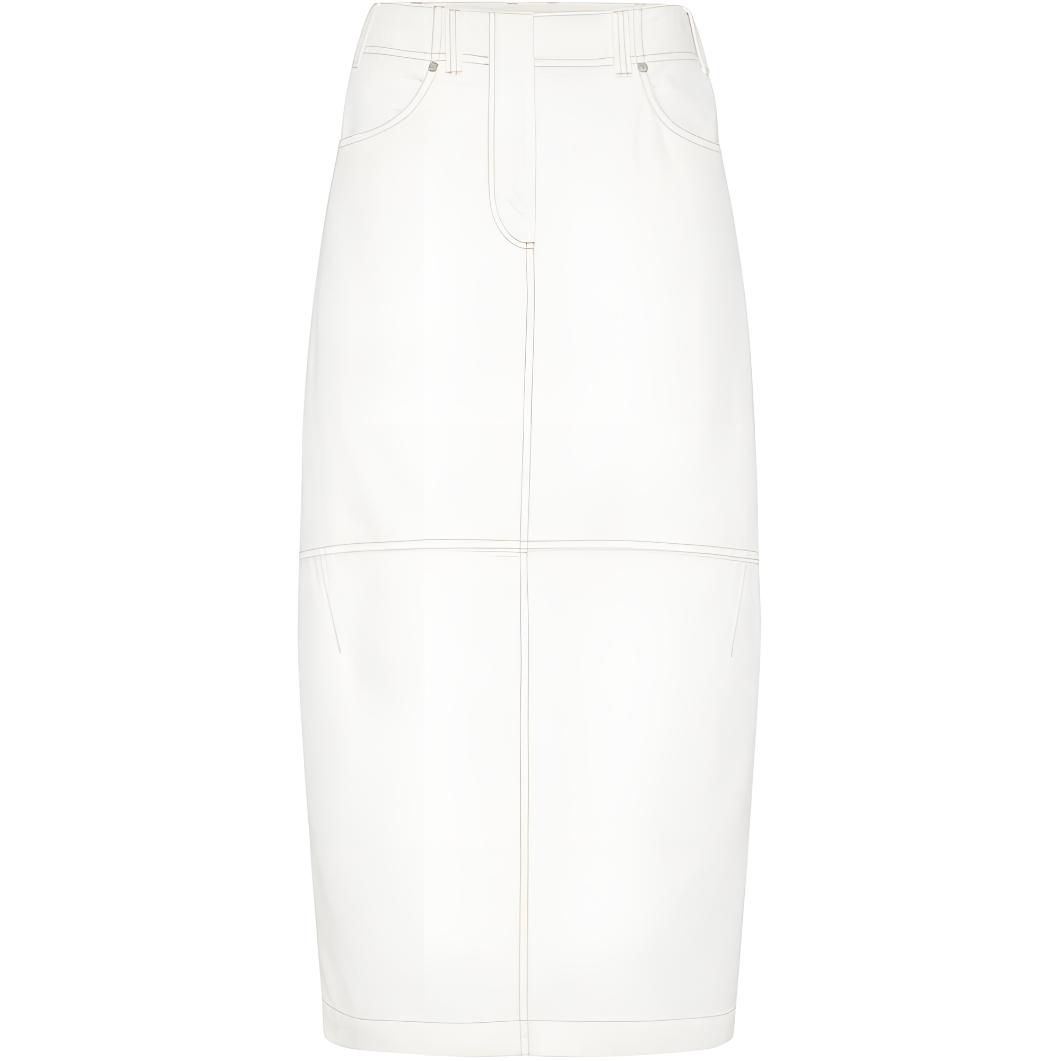 (Women) Brunello Cucinelli SS24 High-Waisted Midi Denim Skirt Women’s Light Beige M0H43G3577-C600