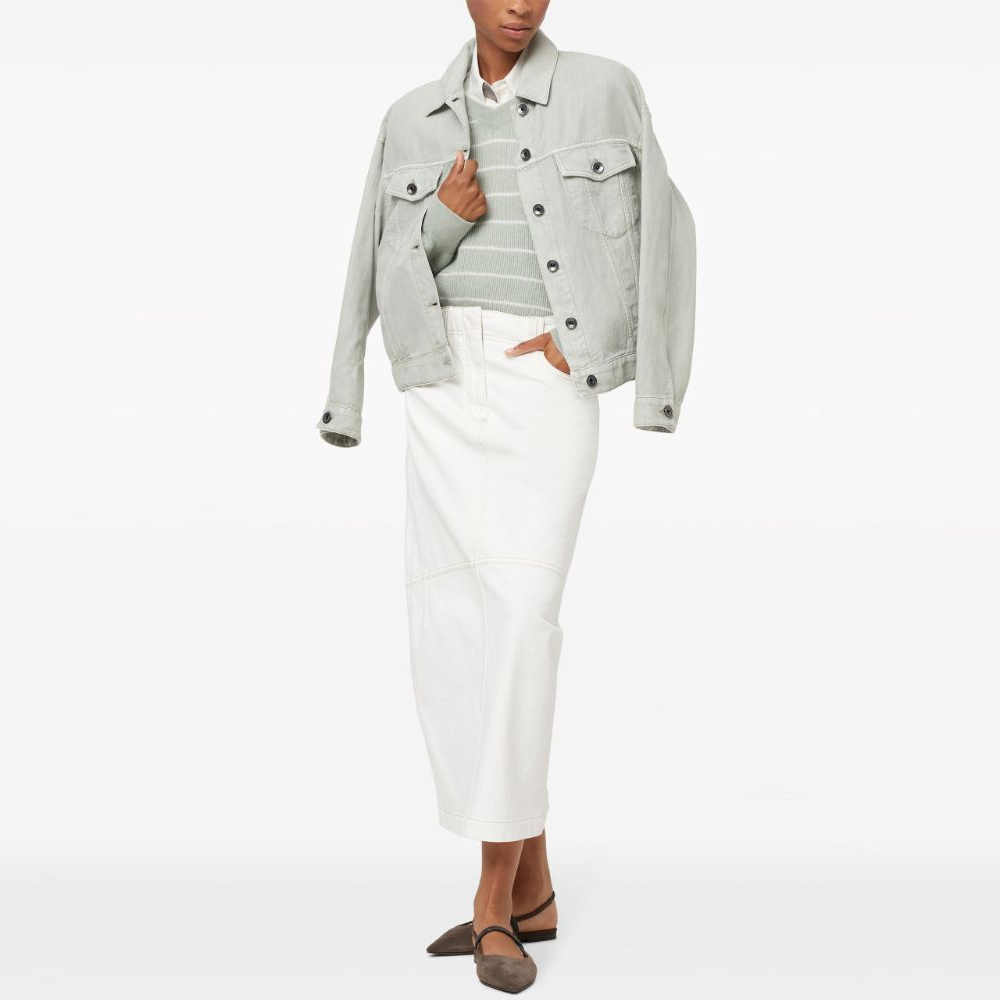 Lookbook (W) Brunello Cucinelli SS24 高腰中長牛仔裙 女士淺米色 M0H43G3577-C600