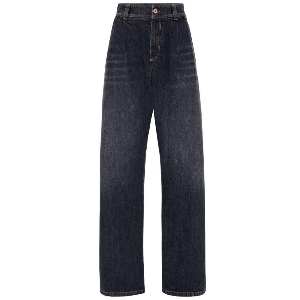 (Women) Brunello Cucinelli SS24 High-Waisted Wide-Leg Black Denim Jeans Women. MA095P5912-C8999