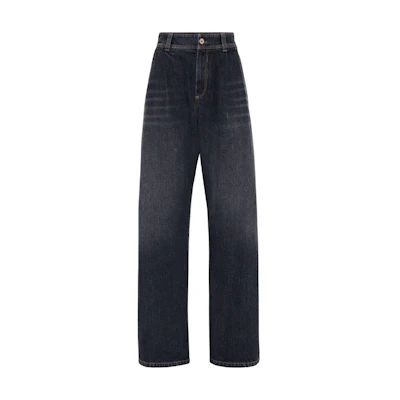 (Women) Brunello Cucinelli SS24 High-Waisted Wide-Leg Black Denim Jeans Women. MA095P5912-C8999