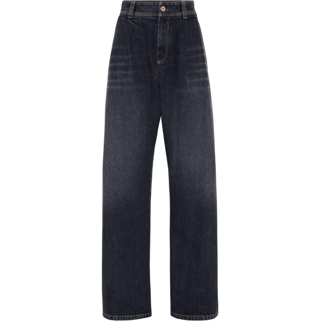 Order (W) Brunello Cucinelli SS24 高腰寬版黑色丹寧牛仔褲 女鞋用。 MA095P5912-C8999