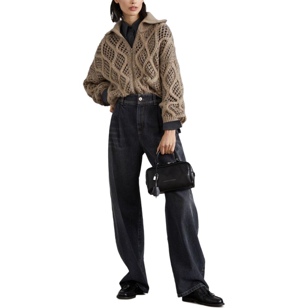 Lookbook (W) Brunello Cucinelli SS24 高腰寬版黑色丹寧牛仔褲 女鞋用。 MA095P5912-C8999