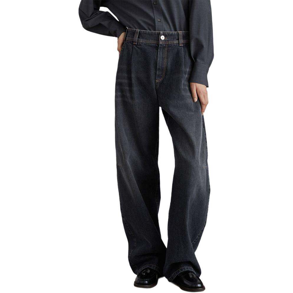 Shop (W) Brunello Cucinelli SS24 高腰寬版黑色丹寧牛仔褲 女鞋用。 MA095P5912-C8999