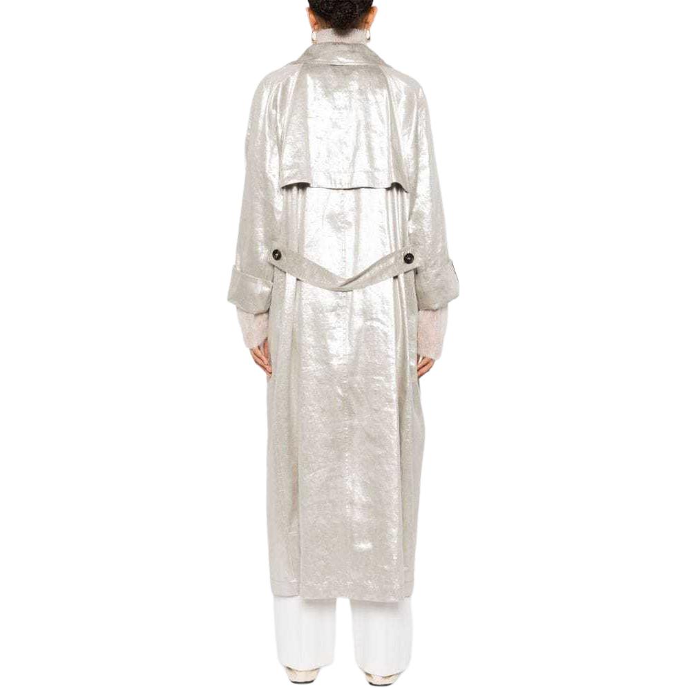 Shop (W) Brunello Cucinelli SS24 金屬感寬鬆長袖風衣 女士銀色外套 ML1559794-C281