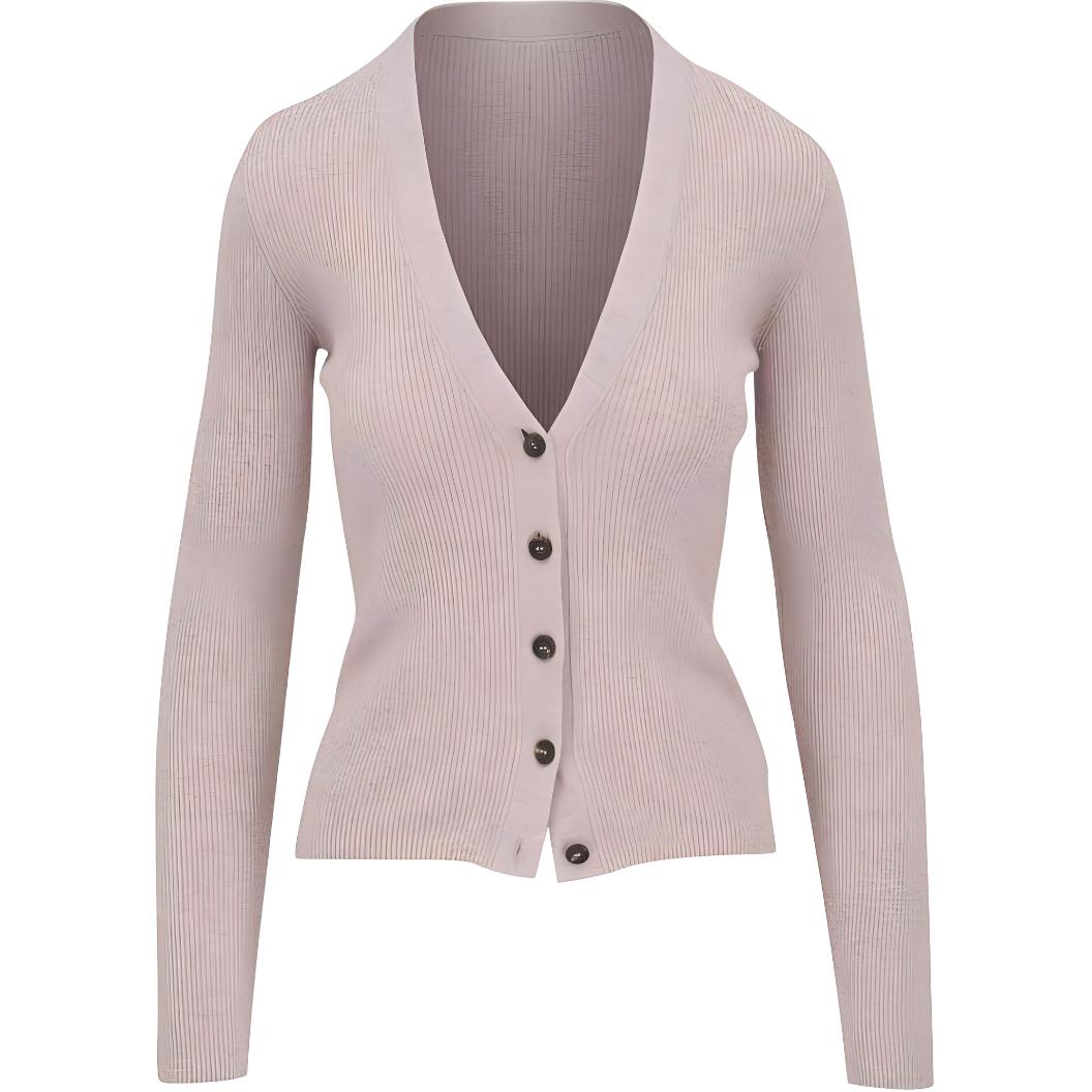 (Women) Brunello Cucinelli SS24 Pink Ribbed V-Neck Button Knit Cardigan Women M9A822206PC9614