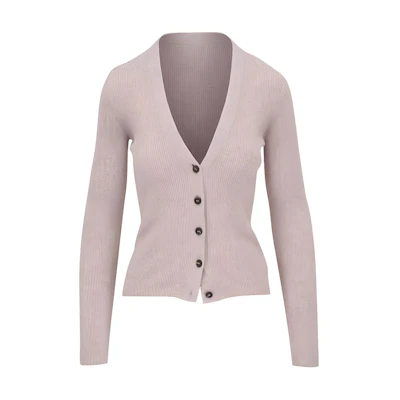 (Women) Brunello Cucinelli SS24 Pink Ribbed V-Neck Button Knit Cardigan Women M9A822206PC9614