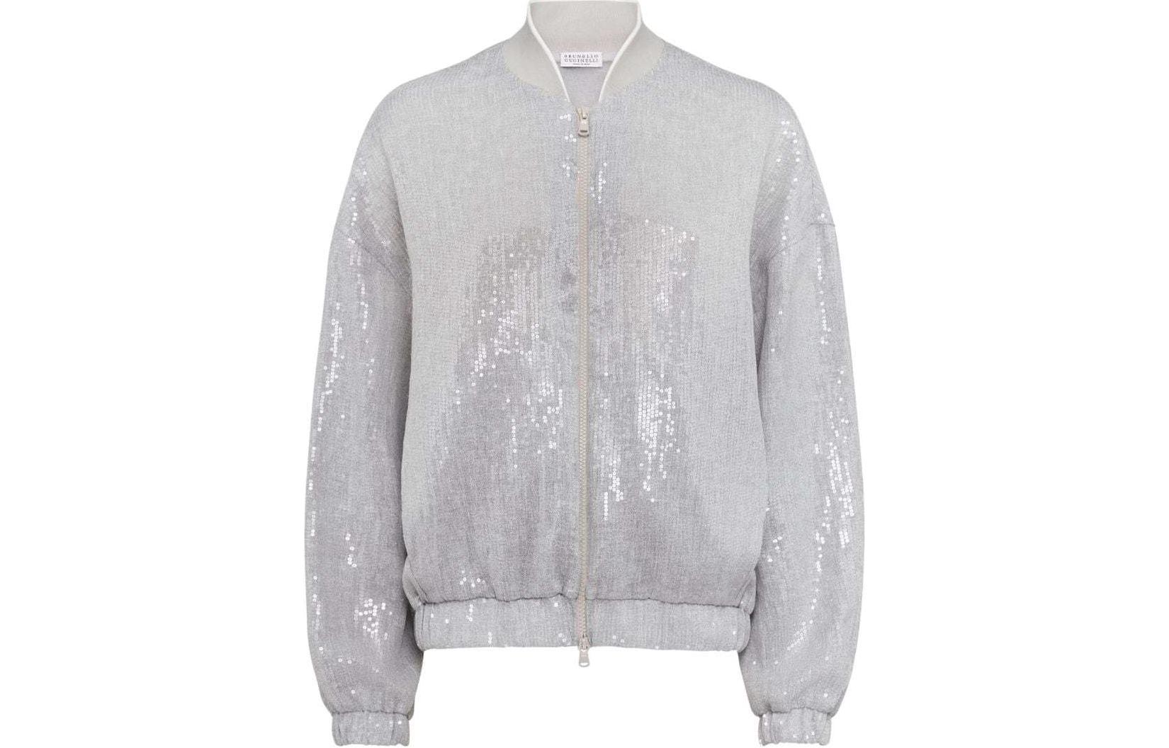 Order (W) Brunello Cucinelli SS24 女款銀色亮片拉鍊飛行夾克 MH570SN106-C1010