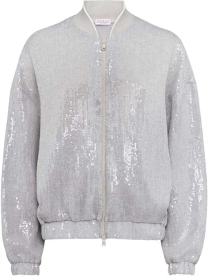 (W) Brunello Cucinelli SS24 女款銀色亮片拉鍊飛行夾克 MH570SN106-C1010 Order (W) Brunello Cucinelli SS24 女款銀色亮片拉鍊飛行夾克 MH570SN106-C1010
