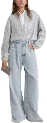 (W) Brunello Cucinelli SS24 女款銀色亮片拉鍊飛行夾克 MH570SN106-C1010 Lookbook (W) Brunello Cucinelli SS24 女款銀色亮片拉鍊飛行夾克 MH570SN106-C1010