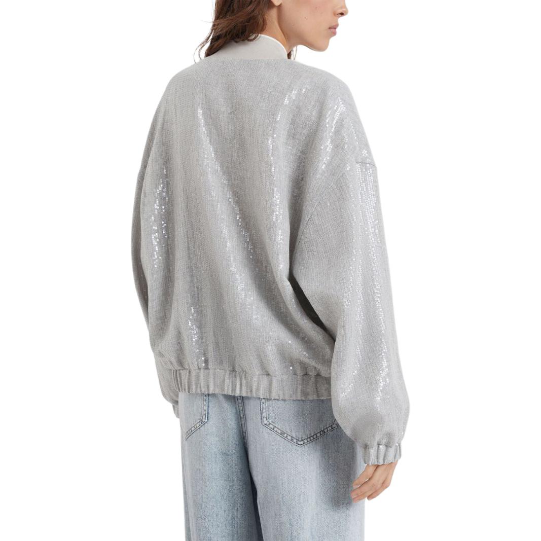 Shop (W) Brunello Cucinelli SS24 女款銀色亮片拉鍊飛行夾克 MH570SN106-C1010