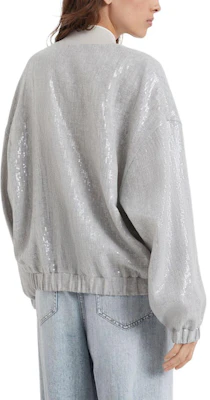 (W) Brunello Cucinelli SS24 女款銀色亮片拉鍊飛行夾克 MH570SN106-C1010 Shop (W) Brunello Cucinelli SS24 女款銀色亮片拉鍊飛行夾克 MH570SN106-C1010