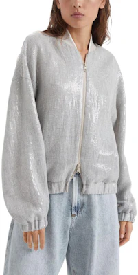 (W) Brunello Cucinelli SS24 女款銀色亮片拉鍊飛行夾克 MH570SN106-C1010 Purchase (W) Brunello Cucinelli SS24 女款銀色亮片拉鍊飛行夾克 MH570SN106-C1010