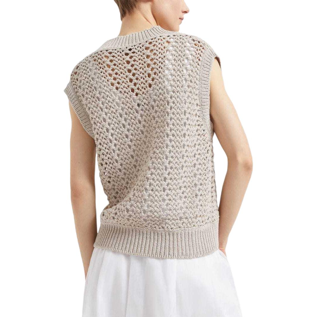 Purchase (W) Brunello Cucinelli SS24 女款淺米色無袖V領針織上衣 MJO343612P-C9593