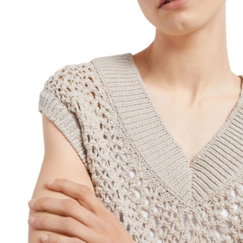 Details for (W) Brunello Cucinelli SS24 女款淺米色無袖V領針織上衣 MJO343612P-C9593