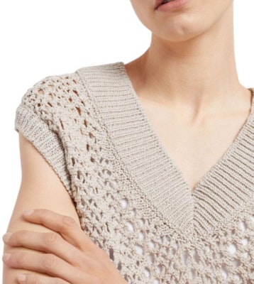 (W) Brunello Cucinelli SS24 女款淺米色無袖V領針織上衣 MJO343612P-C9593 Details for (W) Brunello Cucinelli SS24 女款淺米色無袖V領針織上衣 MJO343612P-C9593