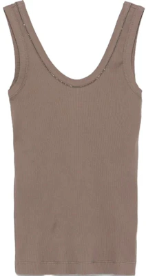 (W) Brunello Cucinelli SS25 Tank Top Tanpa Lengan Ribbed Taupe. MG902FP100-C8705 Buy (W) Brunello Cucinelli SS25 Tank Top Tanpa Lengan Ribbed Taupe. MG902FP100-C8705