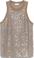 (Women) Brunello Cucinelli SS25 Walnut Brown Sequin Tank Top Sleeveless Shirt M0T18HH500-C9447 (Women) Brunello Cucinelli SS25 Walnut Brown Sequin Tank Top Sleeveless Shirt M0T18HH500-C9447