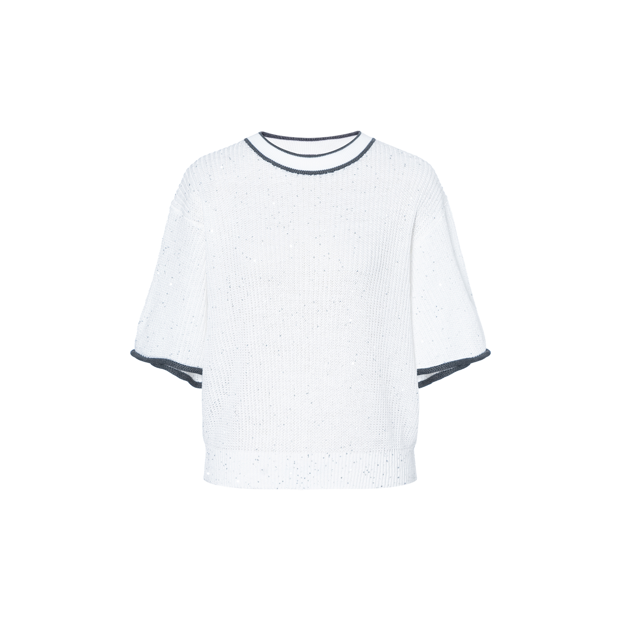 (Women) Brunello Cucinelli Striped Crewneck Loose Short Sleeve Sweater Women White MCO55590-0C159