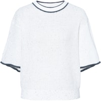 (Women) Brunello Cucinelli Striped Crewneck Loose Short Sleeve Sweater Women White MCO55590-0C159 (Women) Brunello Cucinelli Striped Crewneck Loose Short Sleeve Sweater Women White MCO55590-0C159
