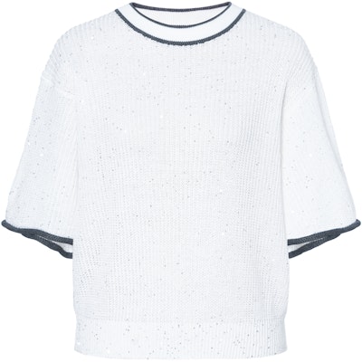 (W) Brunello Cucinelli 條紋圓領寬鬆短袖毛衣 女士 白色 MCO55590-0C159 Buy (W) Brunello Cucinelli 條紋圓領寬鬆短袖毛衣 女士 白色 MCO55590-0C159