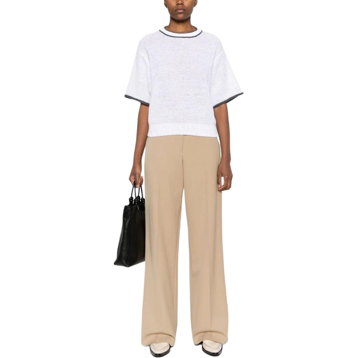 Lookbook (W) Brunello Cucinelli 條紋圓領寬鬆短袖毛衣 女士 白色 MCO55590-0C159