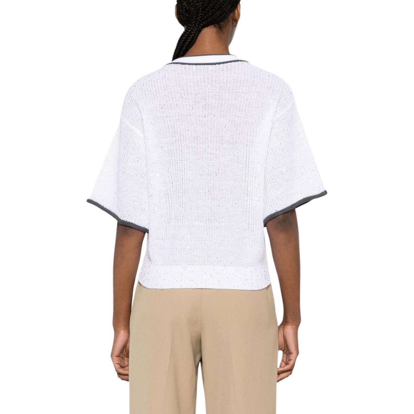 Shop (W) Brunello Cucinelli 條紋圓領寬鬆短袖毛衣 女士 白色 MCO55590-0C159