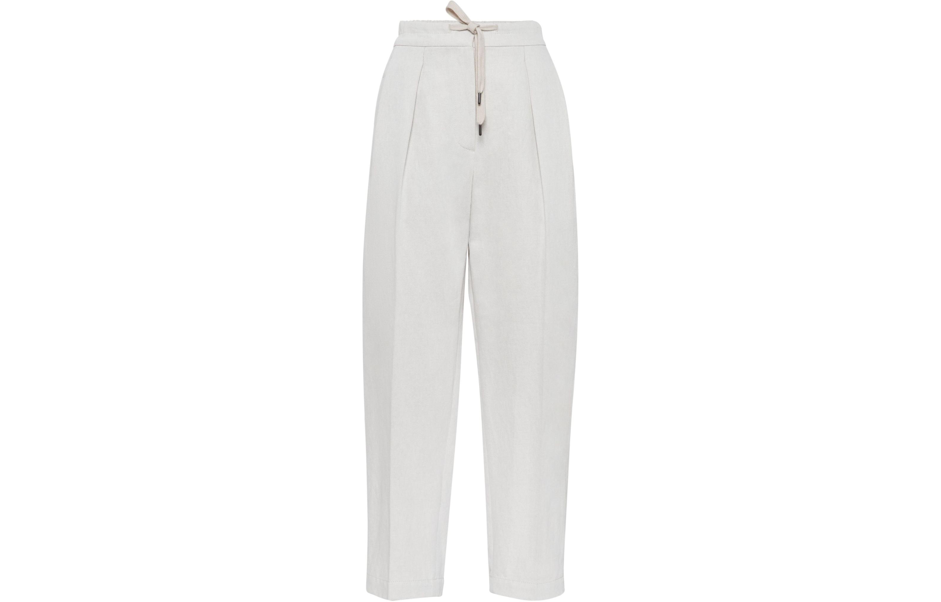 (Women) Brunello Cucinelli Tapered High-Waist Casual Pants Off-White MH561P8534-C455