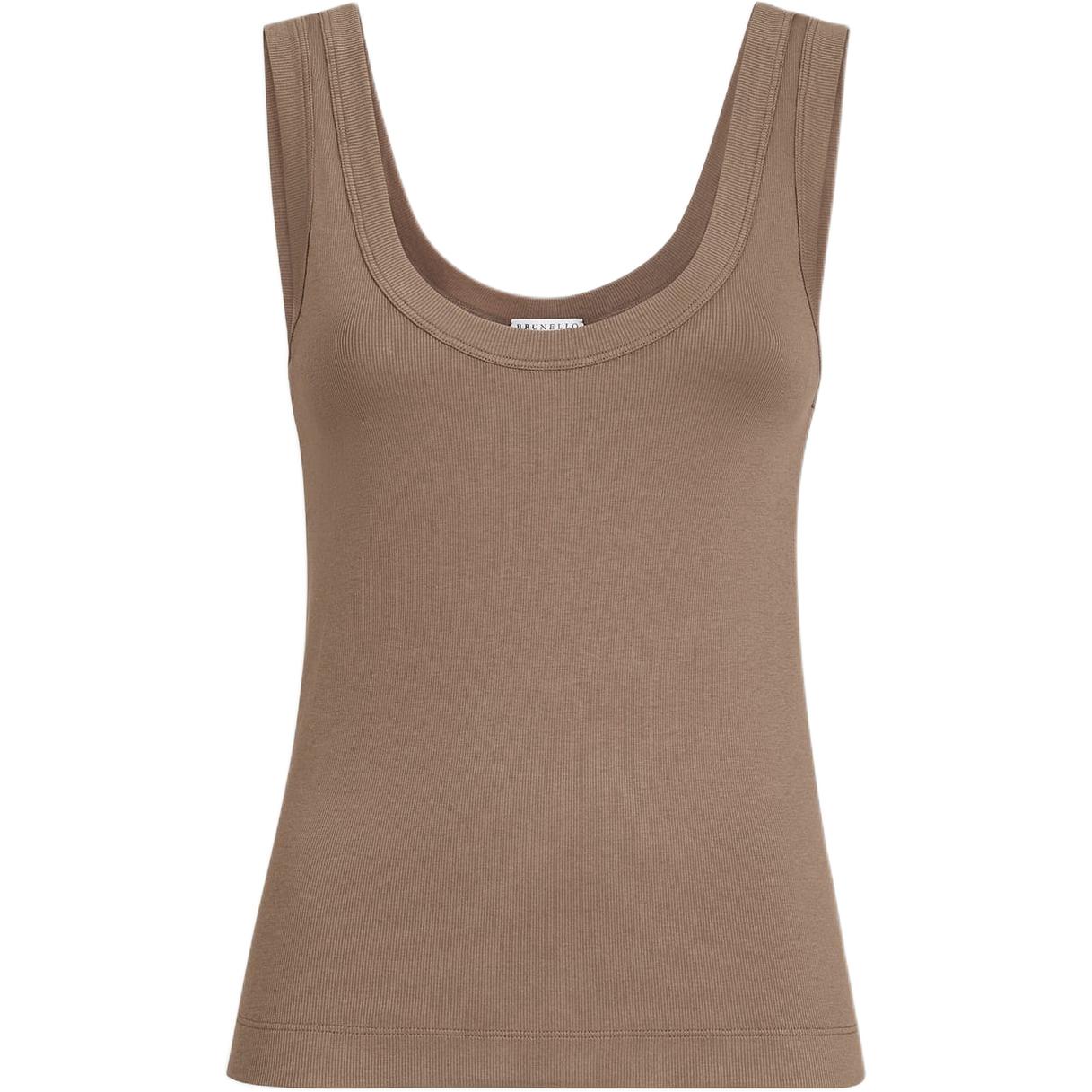 (Women) Brunello Cucinelli Wide Neck Cotton Ribbed Knit Tank Top M0TC8FX210-C8705