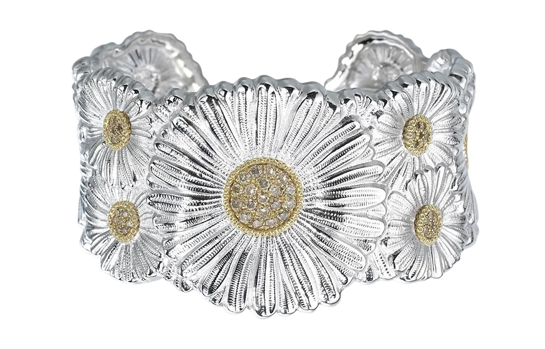 Order (W) Buccellati Blossoms 雛菊銀鑽寬手鐲 女款 - 銀色 JAGBRA012188