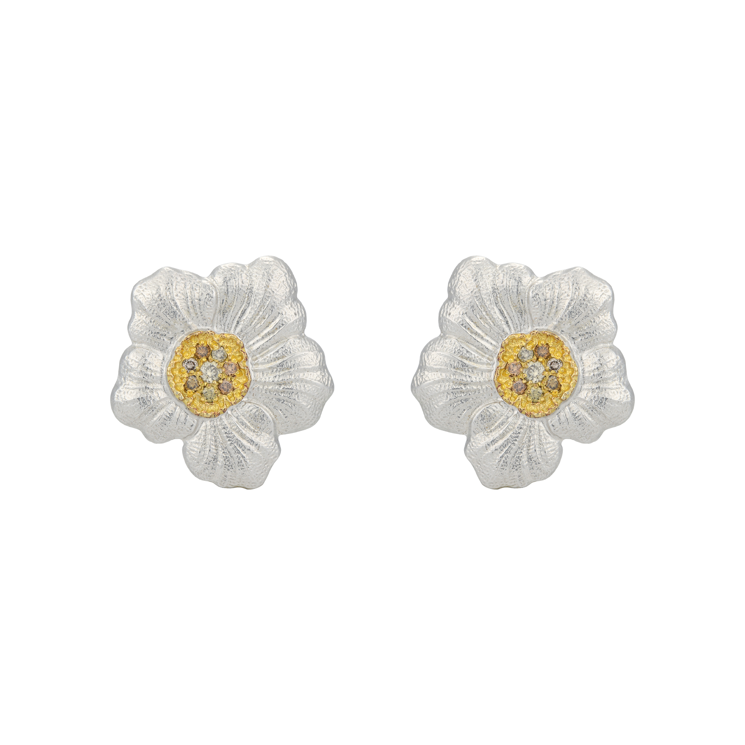 (Women) Buccellati Blossoms Gardenia 925 Silver Diamond Earrings for Women. JAGEAR012282
