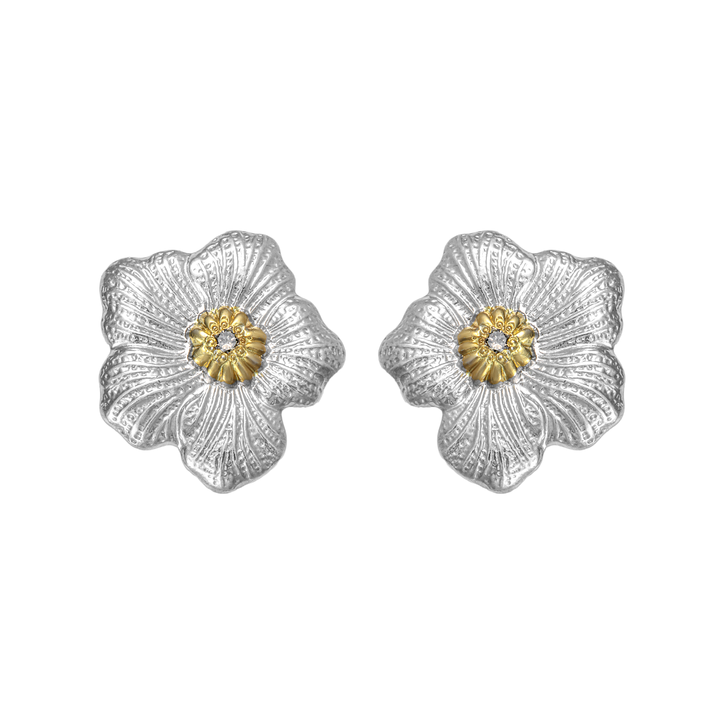(Women) BUCCELLATI Blossoms Gardenia 925 Silver Earrings with Diamonds for Women. JAGEAR012277