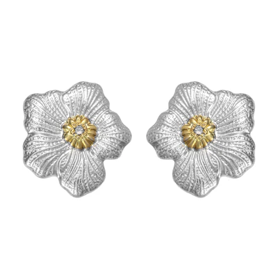 (Women) BUCCELLATI Blossoms Gardenia 925 Silver Earrings with Diamonds for Women. JAGEAR012277