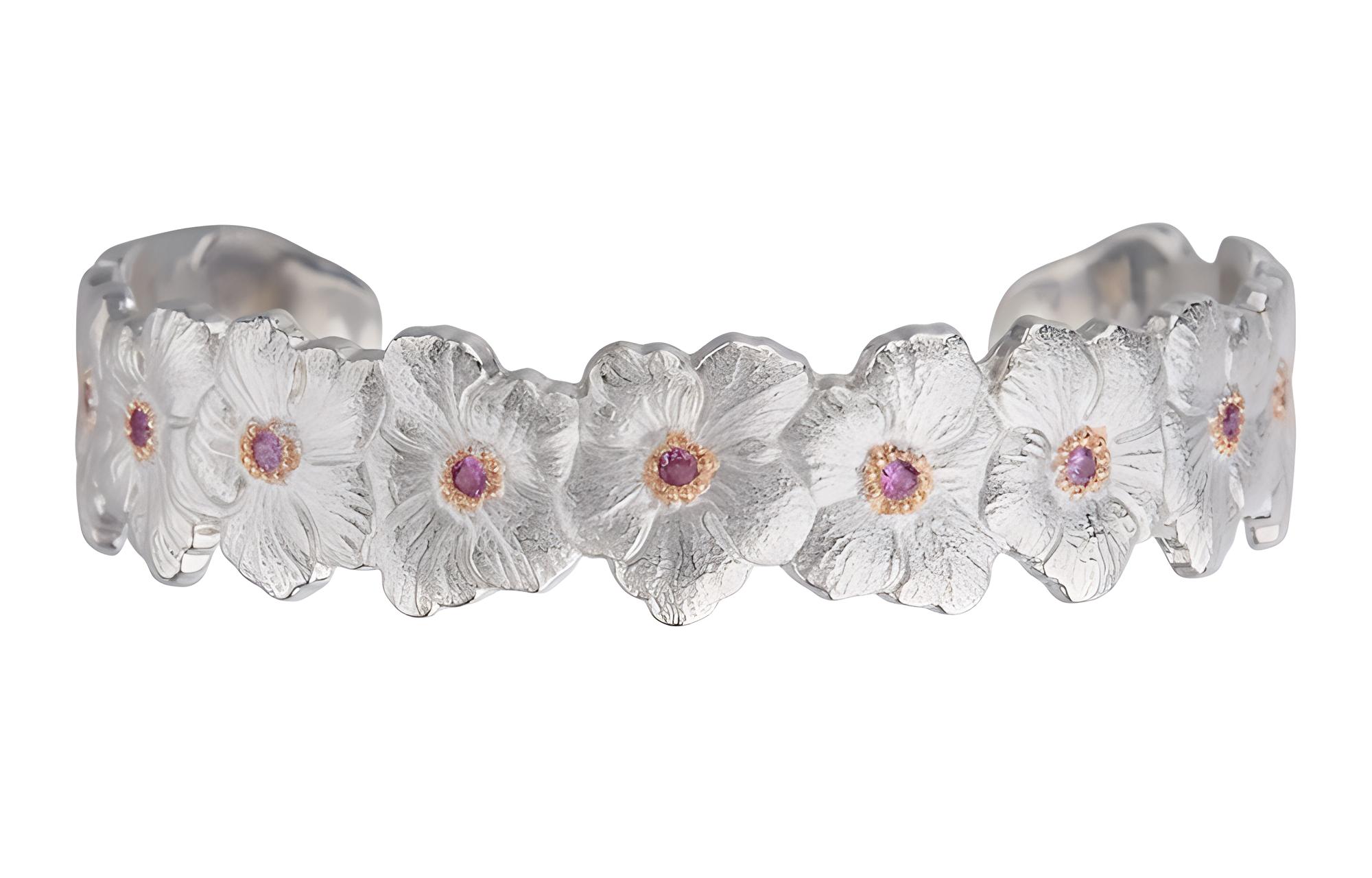 (Women) Buccellati Blossoms Gardenia Silver Sapphire Narrow Bracelet  Silver. JAGBRA015803