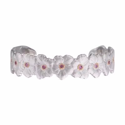 (Women) Buccellati Blossoms Gardenia Silver Sapphire Narrow Bracelet Silver. JAGBRA015803