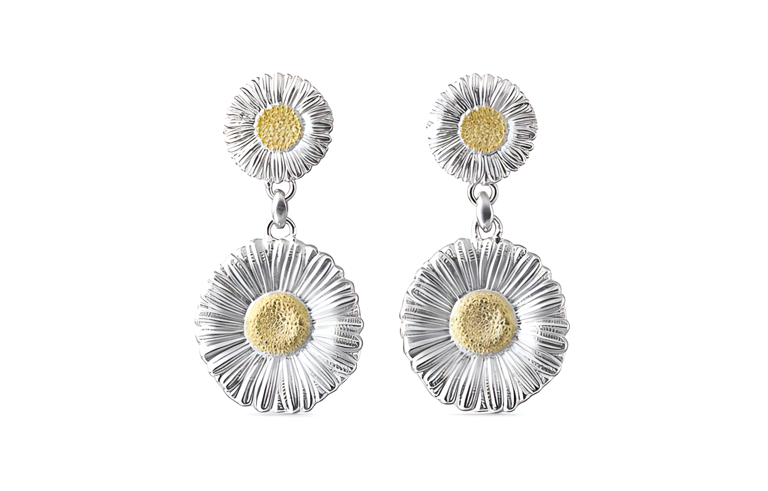 (Women) Buccellati BLOSSOMS Small Double Daisy Silver Gilded Earrings for Women. JAGEAR012328