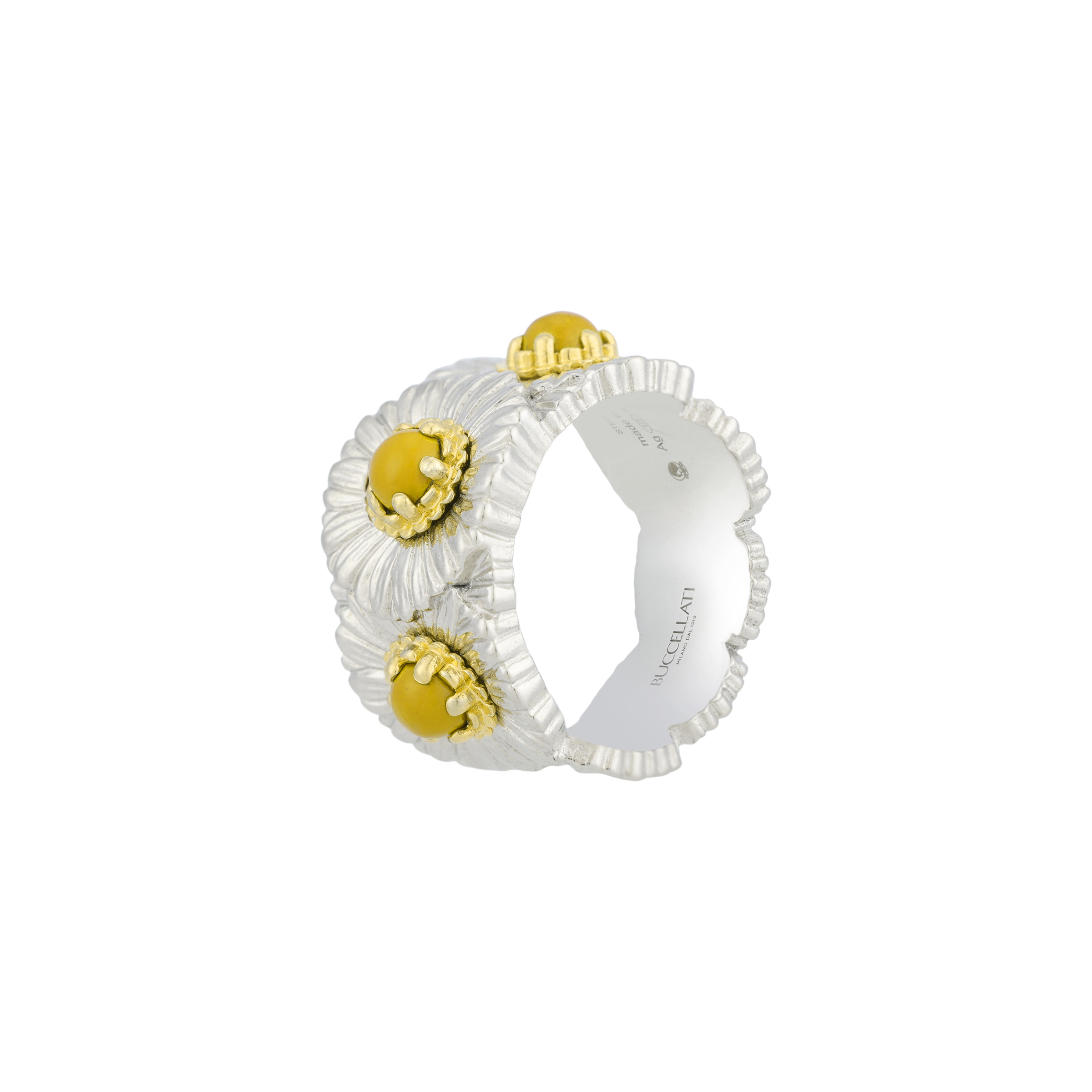 (Women) Buccellati Daisy Silver Agate Ring for Women - Silver/Yellow. JAGETE021267