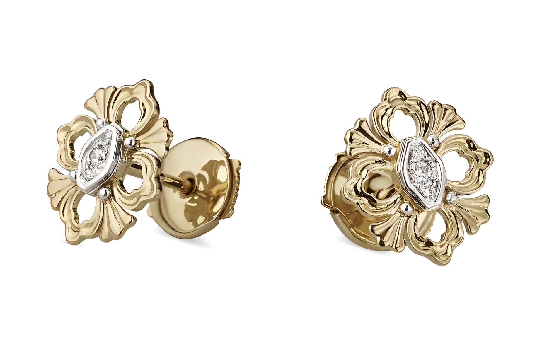 (Women) BUCCELLATI Floral Design Gold Platinum Diamond  Earrings - Gold jauear006948