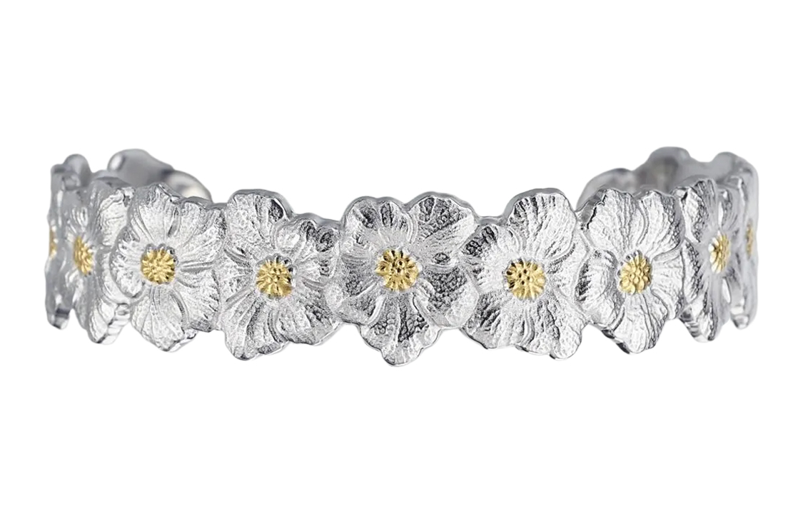(Women) Buccellati Gardenia Narrow 925 Silver Gold-Plated Rhodium Bracelet for Women. JAGBRA012178