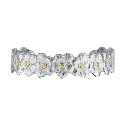 (Women) Buccellati Gardenia Narrow 925 Silver Gold-Plated Rhodium Bracelet for Women. JAGBRA012178