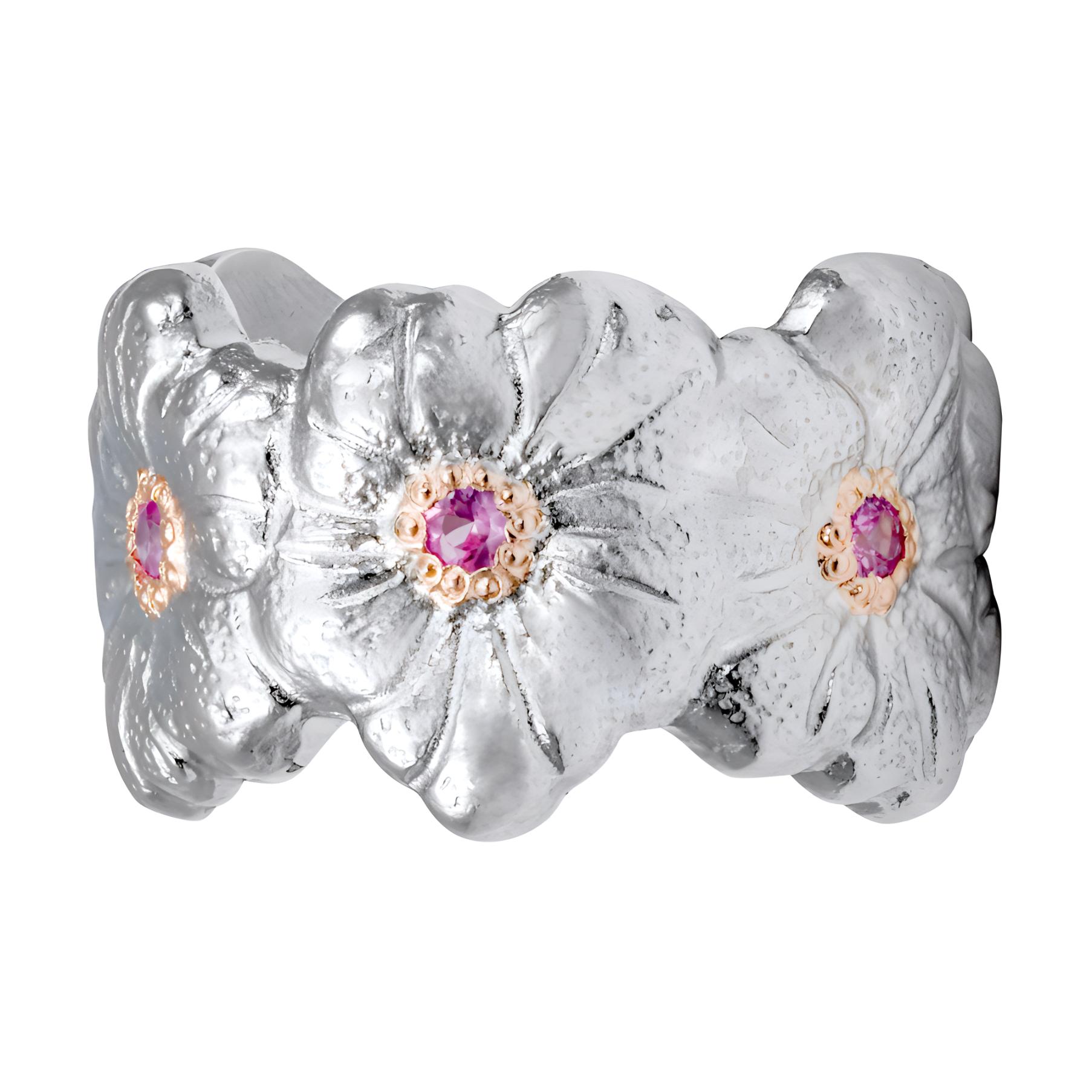 (Women) Buccellati Gardenia Silver Diamond Pink Diamond 925 Silver Gold Plated Ring Women. JAGETE015241