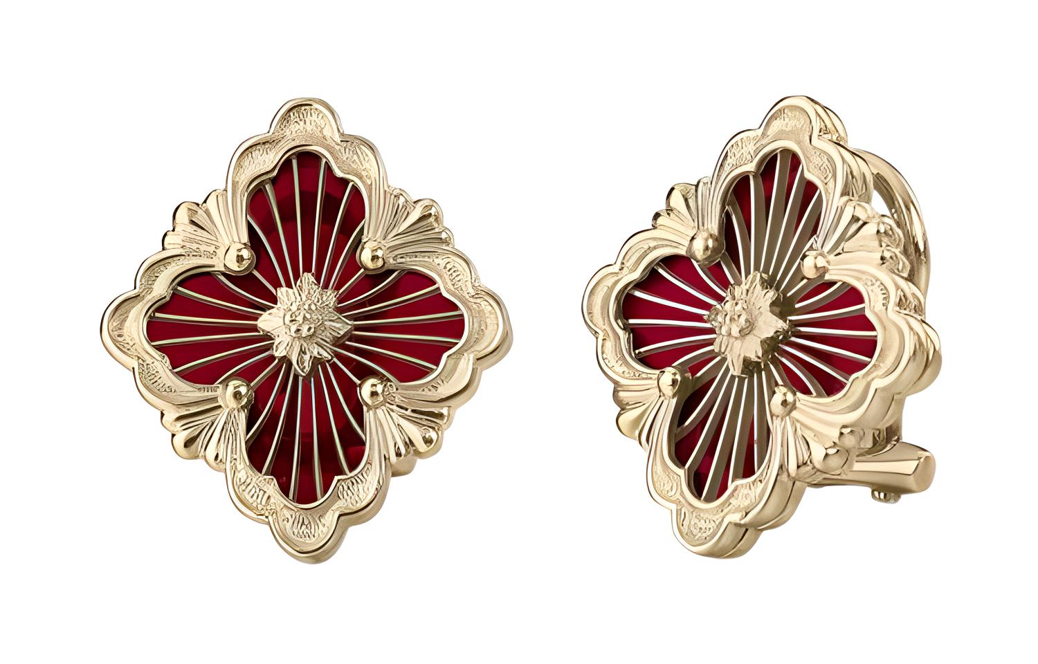(Women) Buccellati OPERA Tulle 18K Gold Enamel Large Earrings Women - Red JAUEARO14931