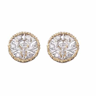 (Women) Buccellati Ramage Diamond Pave Openwork Gold Platinum Earrings for Women. JAUEAR009037