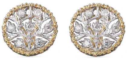 Order (Women) Buccellati Ramage Diamond Pave Openwork Gold Platinum Earrings for Women. JAUEAR009037